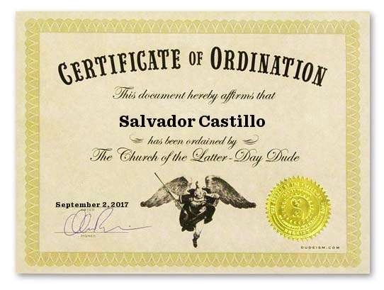 Certificate Of Ordination Dudeism